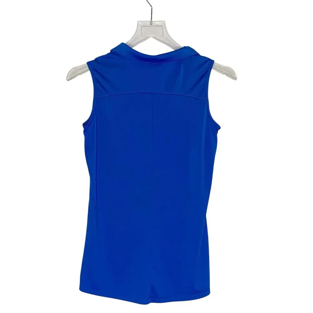 Adidas Girls Sleeveless Golf Polo XL Blue White Polka Dot Pebble Beach Logo